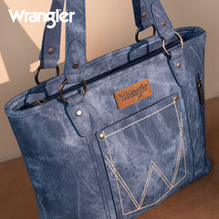 Wrangler "W" Stitch Water Repellent Denim Pocket Zippered Tote Bag