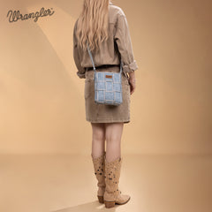 Wrangler Woven Tooled Grid Panel Crossbody Bag