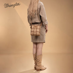 Wrangler Woven Tooled Grid Panel Crossbody Bag