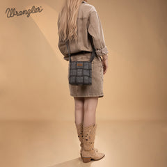Wrangler Woven Tooled Grid Panel Crossbody Bag