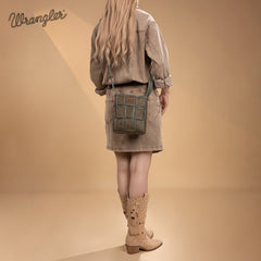 Wrangler Woven Tooled Grid Panel Crossbody Bag