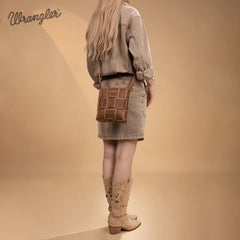 Wrangler Woven Tooled Grid Panel Crossbody Bag