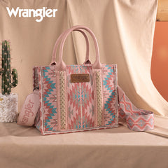 Wrangler Aztec Embroidered Whipstitch Canvas Tote Bag