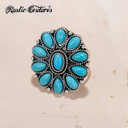 Rustic Couture's® Flower Oval Open Adjustable Ring