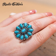 Rustic Couture's® Flower Oval Open Adjustable Ring