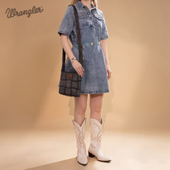 Wrangler Woven Tooled Grid Panel Crossbody Bag