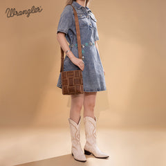 Wrangler Woven Tooled Grid Panel Crossbody Bag