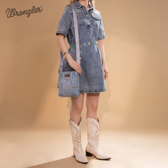 Wrangler Woven Tooled Grid Panel Crossbody Bag