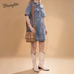 Wrangler Woven Tooled Grid Panel Crossbody Bag