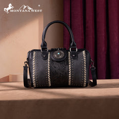 Montana West Tooled Concho Barrel Satchel Bag/Crossbody