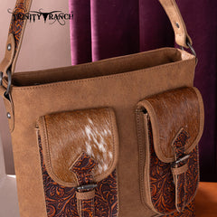 Trinity Ranch Hair-on Cowhide Tooled Crossbody Purse