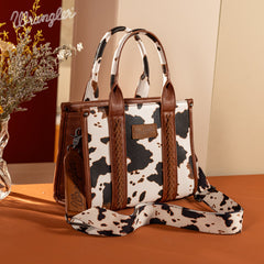 WG133-8120S Wrangler Cow Print Concealed Carry Tote/Crossbody - Brown