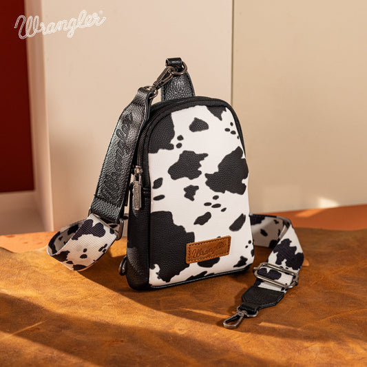 WG133-210 Wrangler Cow Print Crossbody Sling Chest Bag - Black