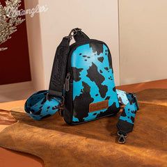 WG133-210 Wrangler Cow Print Crossbody Sling Chest Bag - TURQUOIES