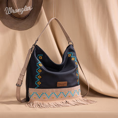 Wrangler Aztec Embroidered Fringe Shoulder Bag