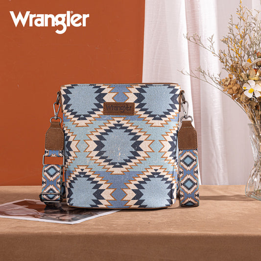 Wrangler Aztec Distressed Print Dual Sided Print Crossbody