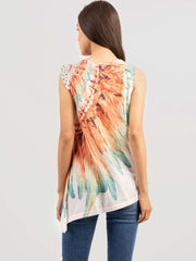 Women's Mineral Wash Feather Graphic Sleeveless Tee