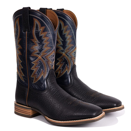 Men's Embroidered Wide Toe Western Boots