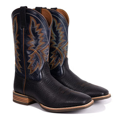 Men's Embroidered Wide Toe Western Boots