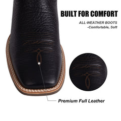 Men's Embroidered Wide Toe Western Boots