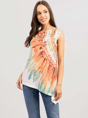 Women's Mineral Wash Feather Graphic Sleeveless Tee