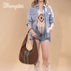 Wrangler Aztec Embroidered Large Hobo Bag
