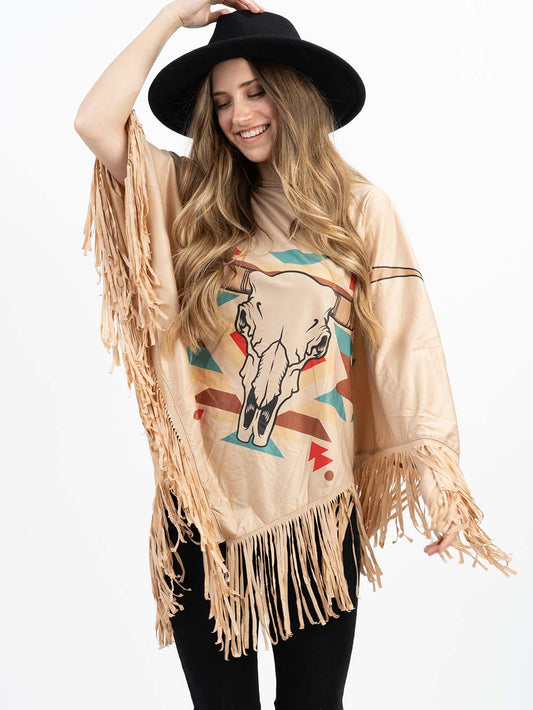 Montana West Steer Skull Collection Poncho