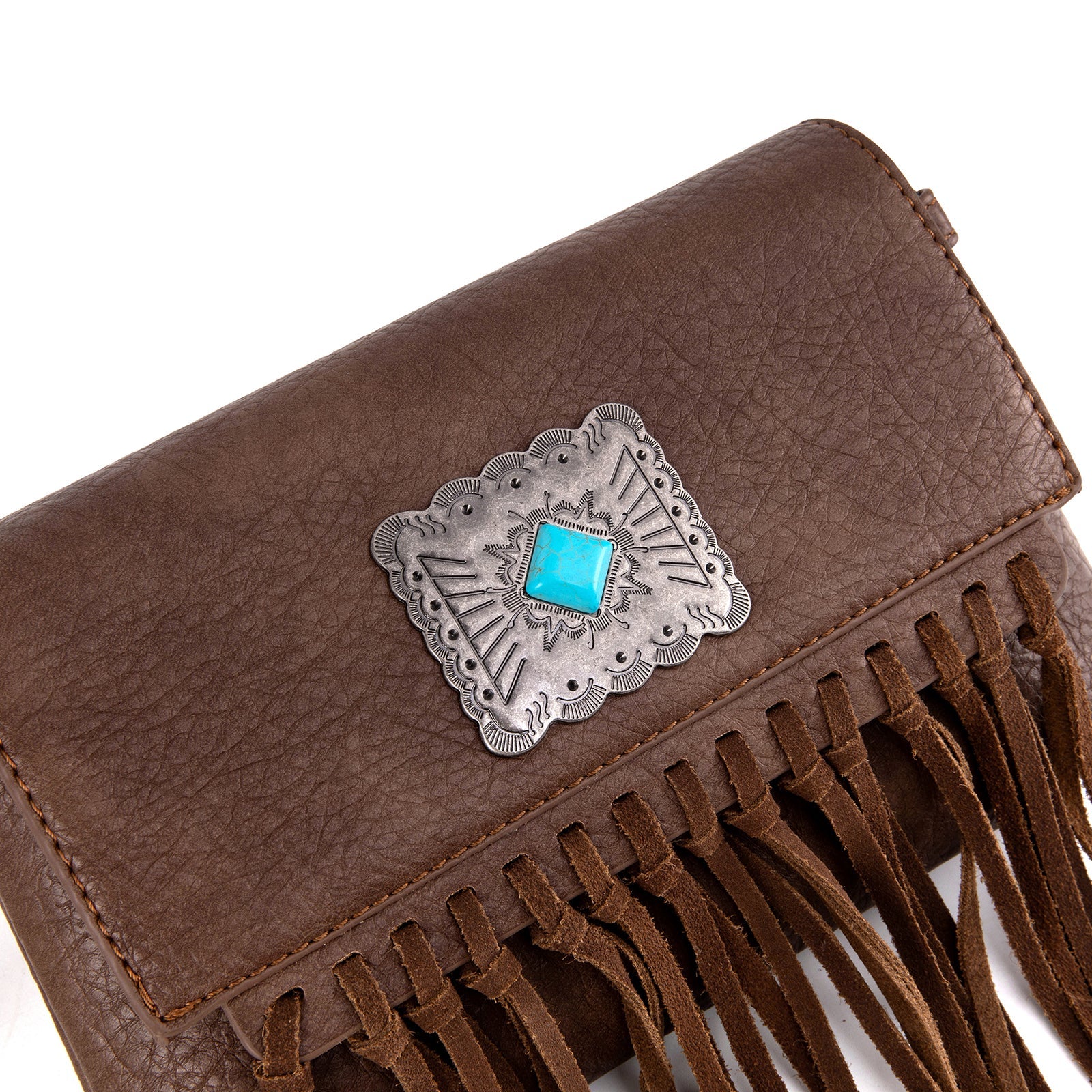 Wrangler Turquoise Stone Concho Fringe Clutch/Crossbody - Cowgirl Wear