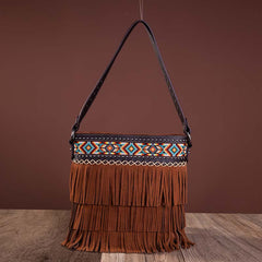 Montana West Aztec Tiered Fringe Concealed Carry Hobo And Wallet Set
