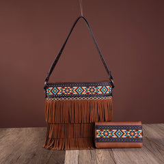 Montana West Aztec Tiered Fringe Concealed Carry Hobo And Wallet Set