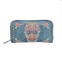 Concealed Carry Sugar Skull Embroidered Tote Purse and Wallet Set
