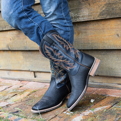 Men's Embroidered Wide Toe Western Boots