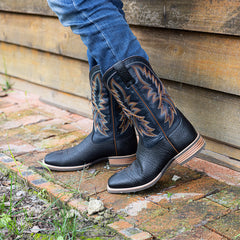 Men's Embroidered Wide Toe Western Boots