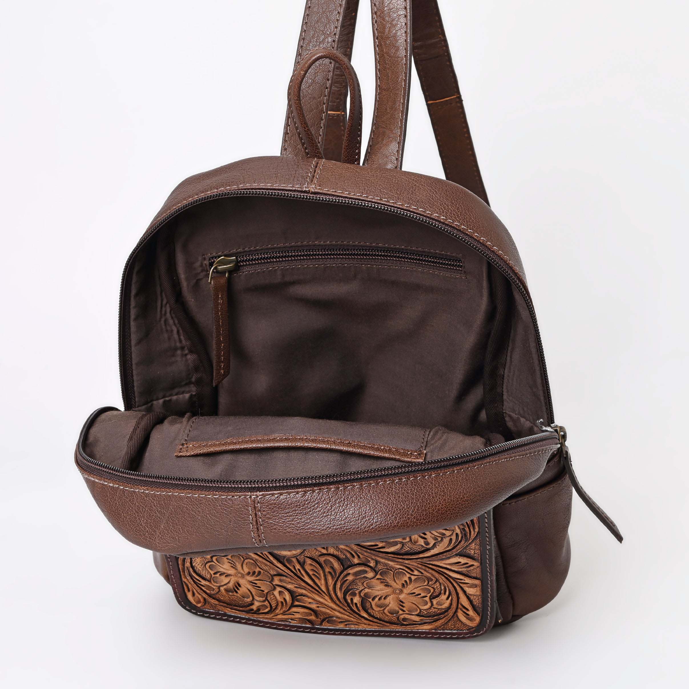 Montana West Genuine Oily Calf Leather Hand Tooled Collection Backpack