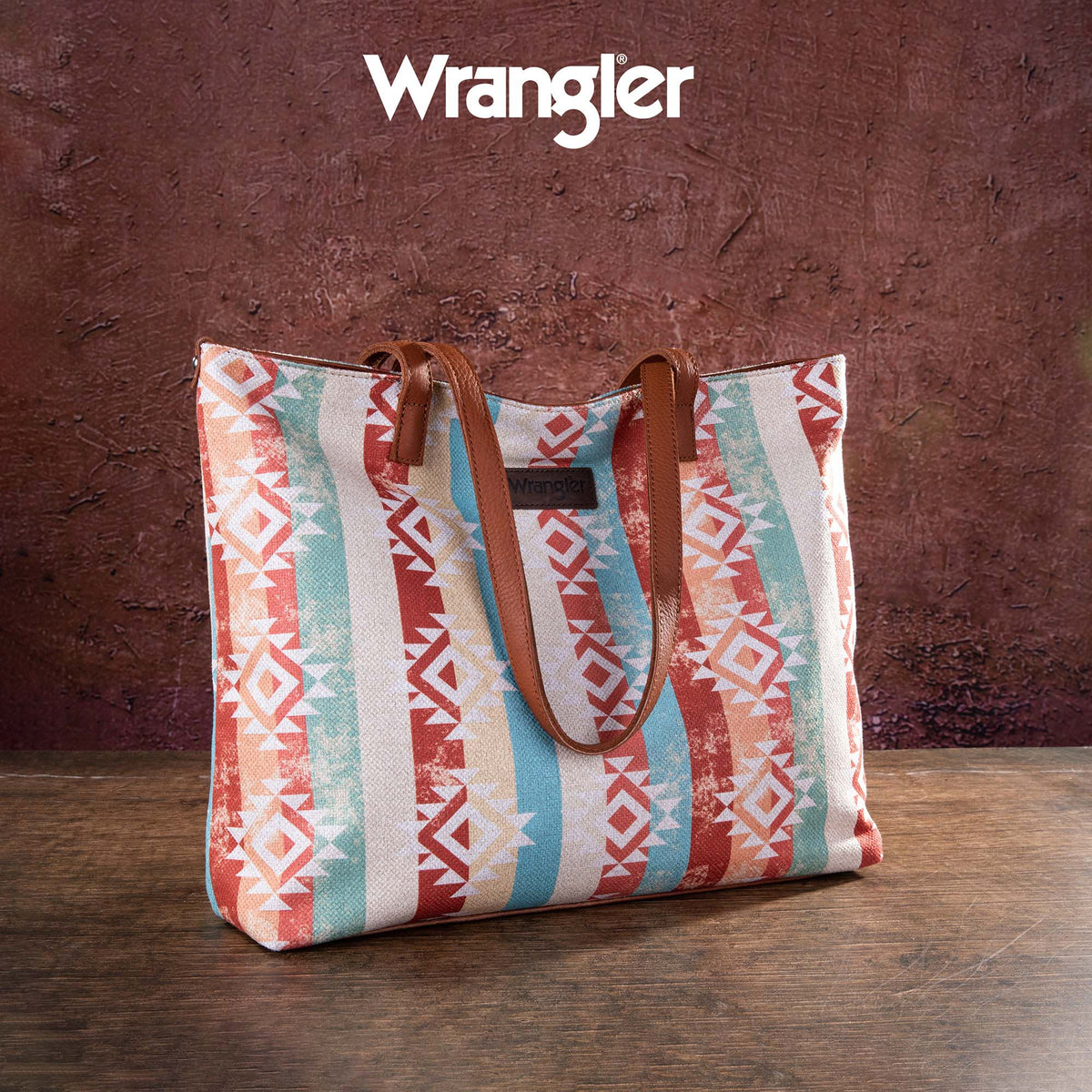 Wrangler Aztec Pattern Dual Sided Print Canvas Tote Bag - Brown