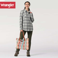 Wrangler Aztec Pattern Dual Sided Print Canvas Tote Bag - Brown