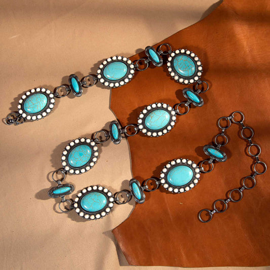 Rustic Couture  Western oval Stone Concho Link Chain Belt