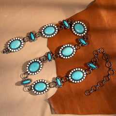 Rustic Couture Western oval Stone Concho Link Chain Belt
