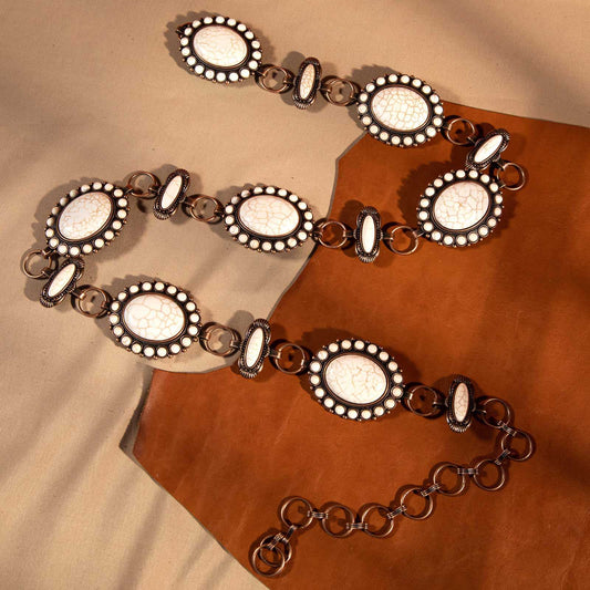 Rustic Couture  Western oval Stone Concho Link Chain Belt
