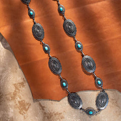 Rustic Couture Western Oval Stone Concho Link Chain Belt