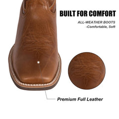 Men's Embroidered Wide Toe Cowboy Boots