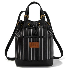 LEE Striped Denim Canvas Drawstring Bucket Bag Convertible Backpack