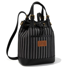 LEE Striped Denim Canvas Drawstring Bucket Bag Convertible Backpack