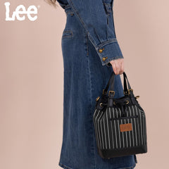 LEE Striped Denim Canvas Drawstring Bucket Bag Convertible Backpack