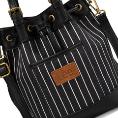 LEE Striped Denim Canvas Drawstring Bucket Bag Convertible Backpack