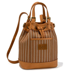 LEE Striped Denim Canvas Drawstring Bucket Bag Convertible Backpack