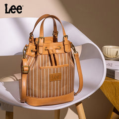 LEE Striped Denim Canvas Drawstring Bucket Bag Convertible Backpack
