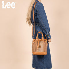 LEE Striped Denim Canvas Drawstring Bucket Bag Convertible Backpack