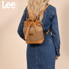 LEE Striped Denim Canvas Drawstring Bucket Bag Convertible Backpack