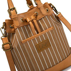 LEE Striped Denim Canvas Drawstring Bucket Bag Convertible Backpack